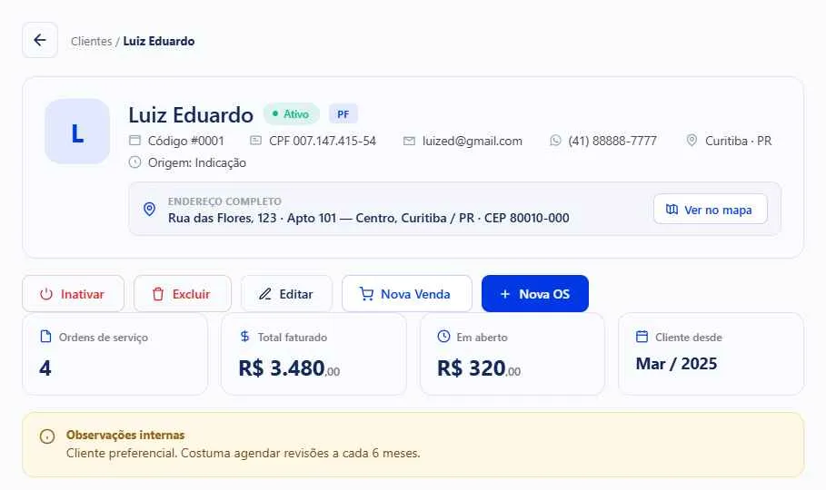 Ficha do cliente no Corporiza